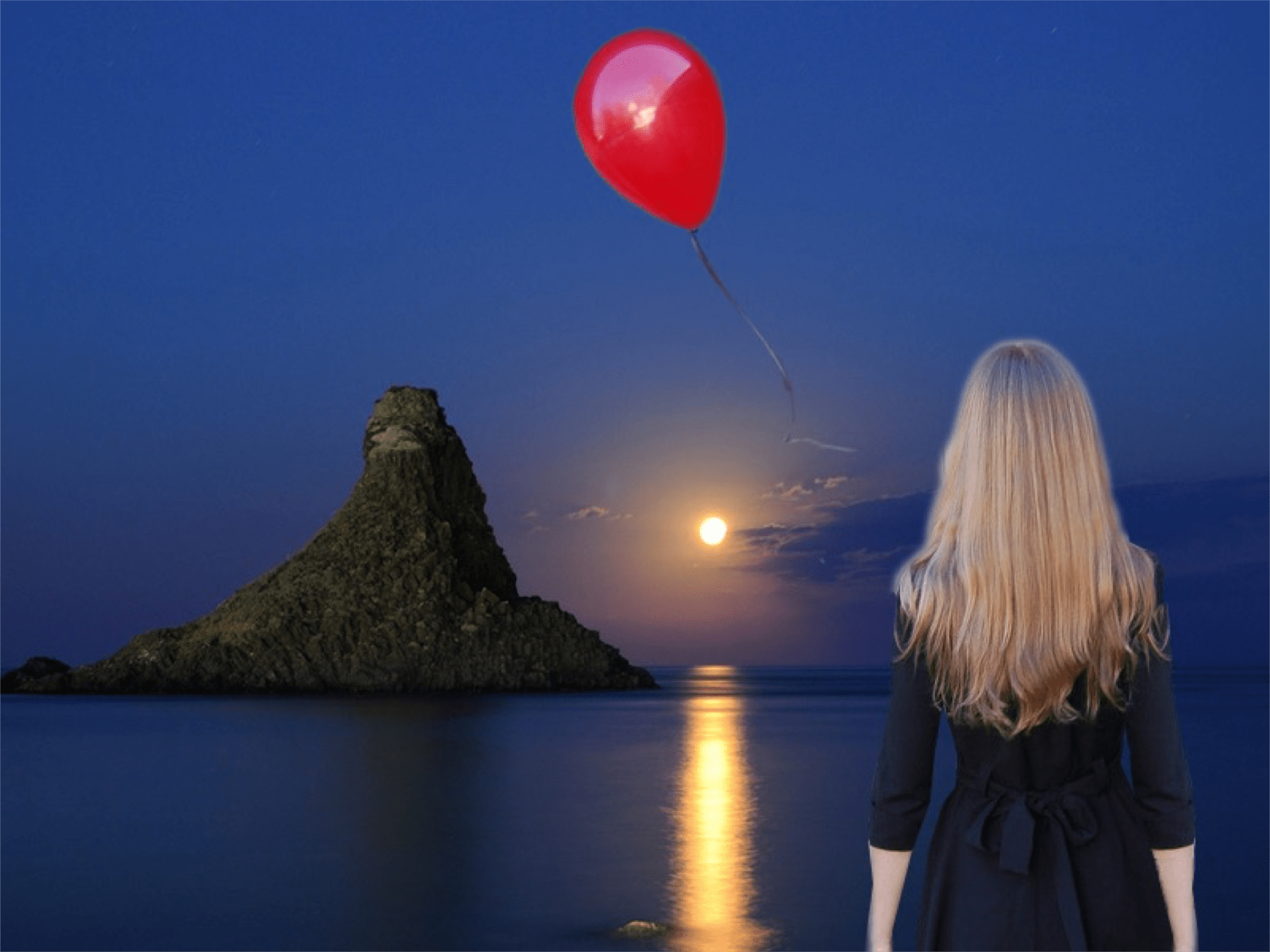woman watching red balloon